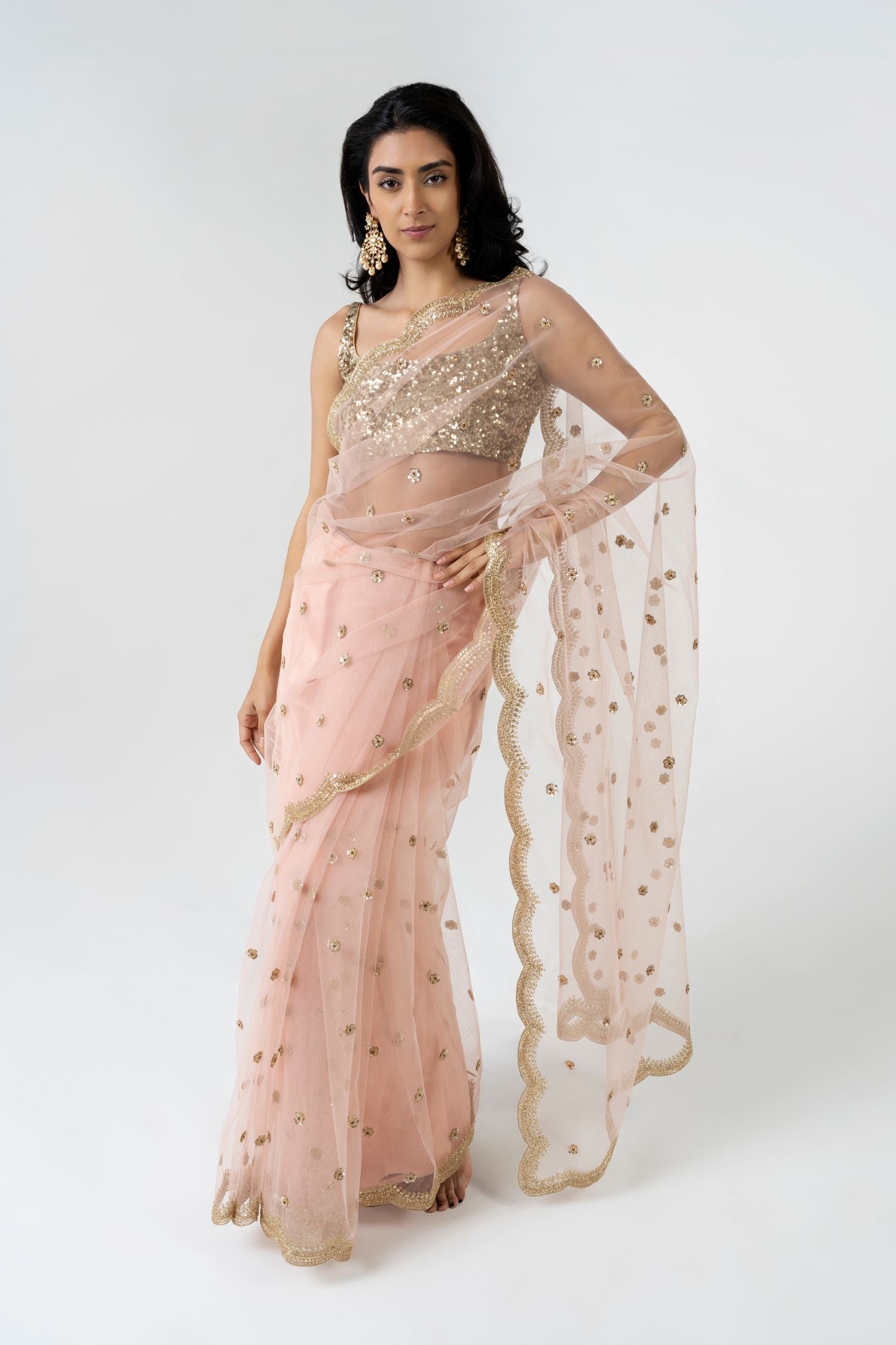 Light pink tulle saree