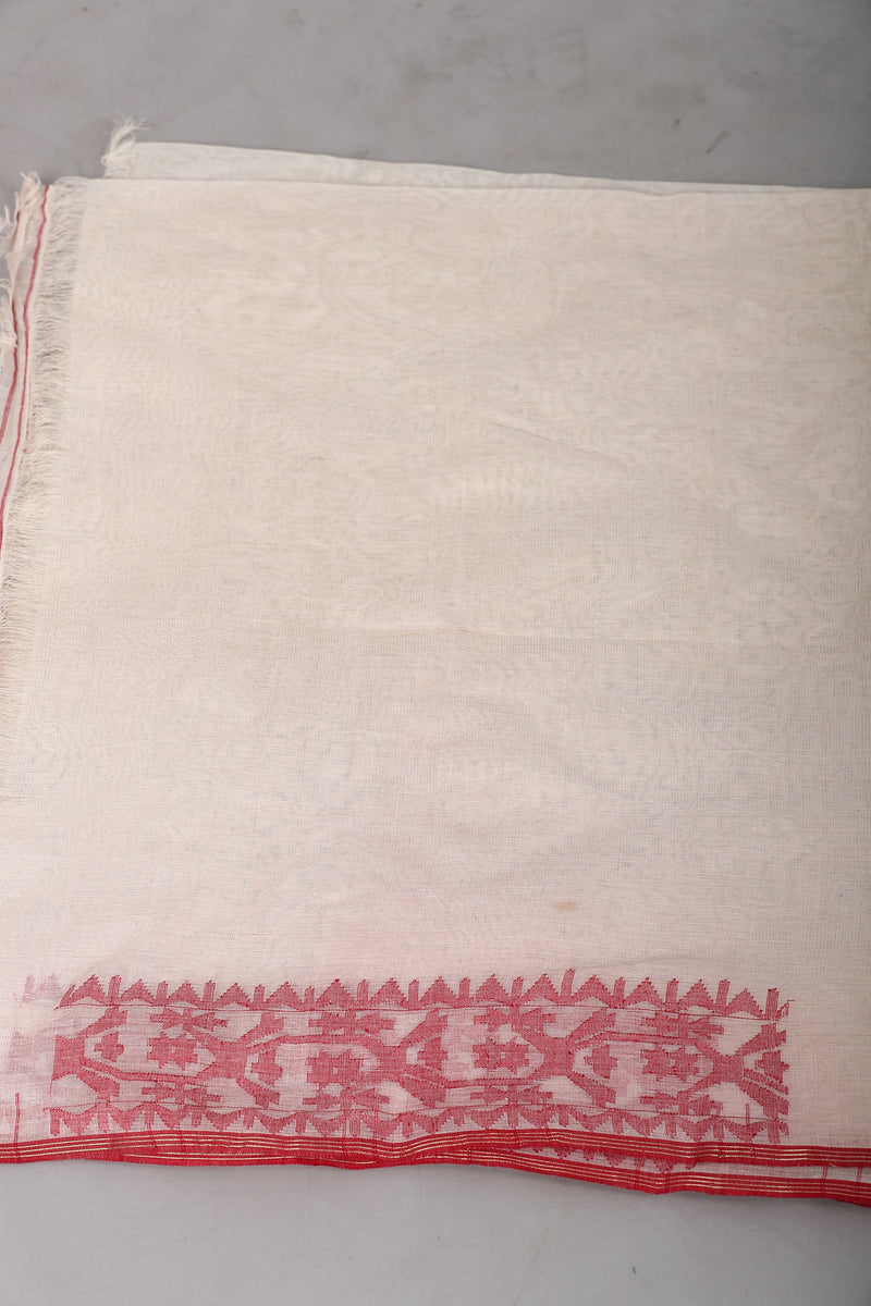 White and Red Heirloom jamdani saree