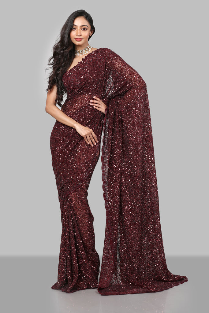 Buy online Maroon Sequin Work Saree With Blouse Piece from ethnic wear for  Women by Vairagee for ₹2319 at 77% off | 2024 Limeroad.com