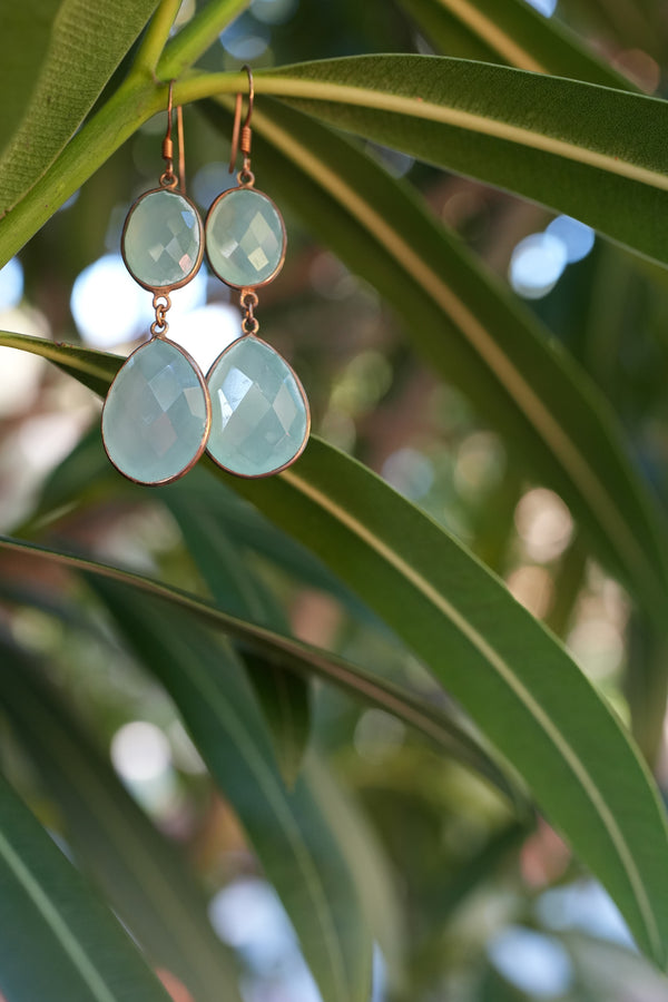 Silver Gold Plated Chalcedony Earrings