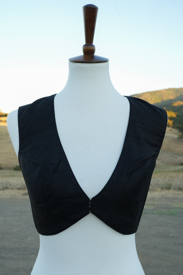Custom Black Silk V Neck Blouse