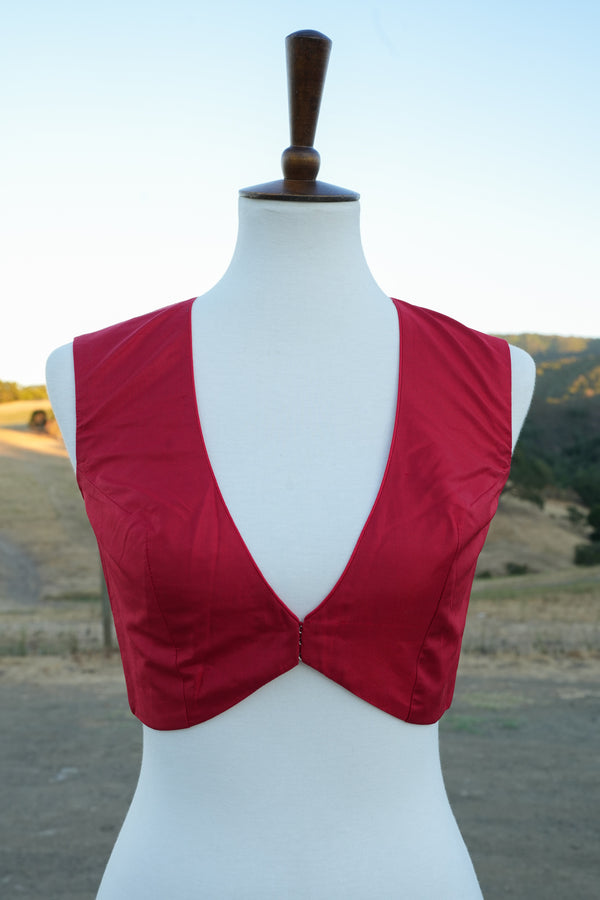 Custom Red Silk V Neck Blouse
