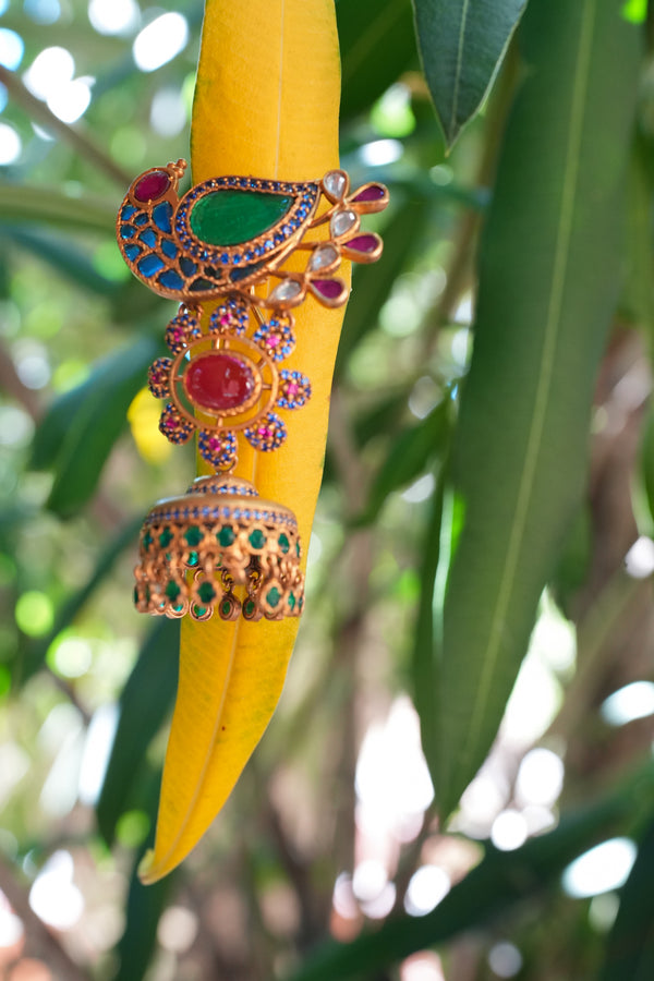 Silver Gold Plated Atilya Colorful Peacock Jhumki Earrings