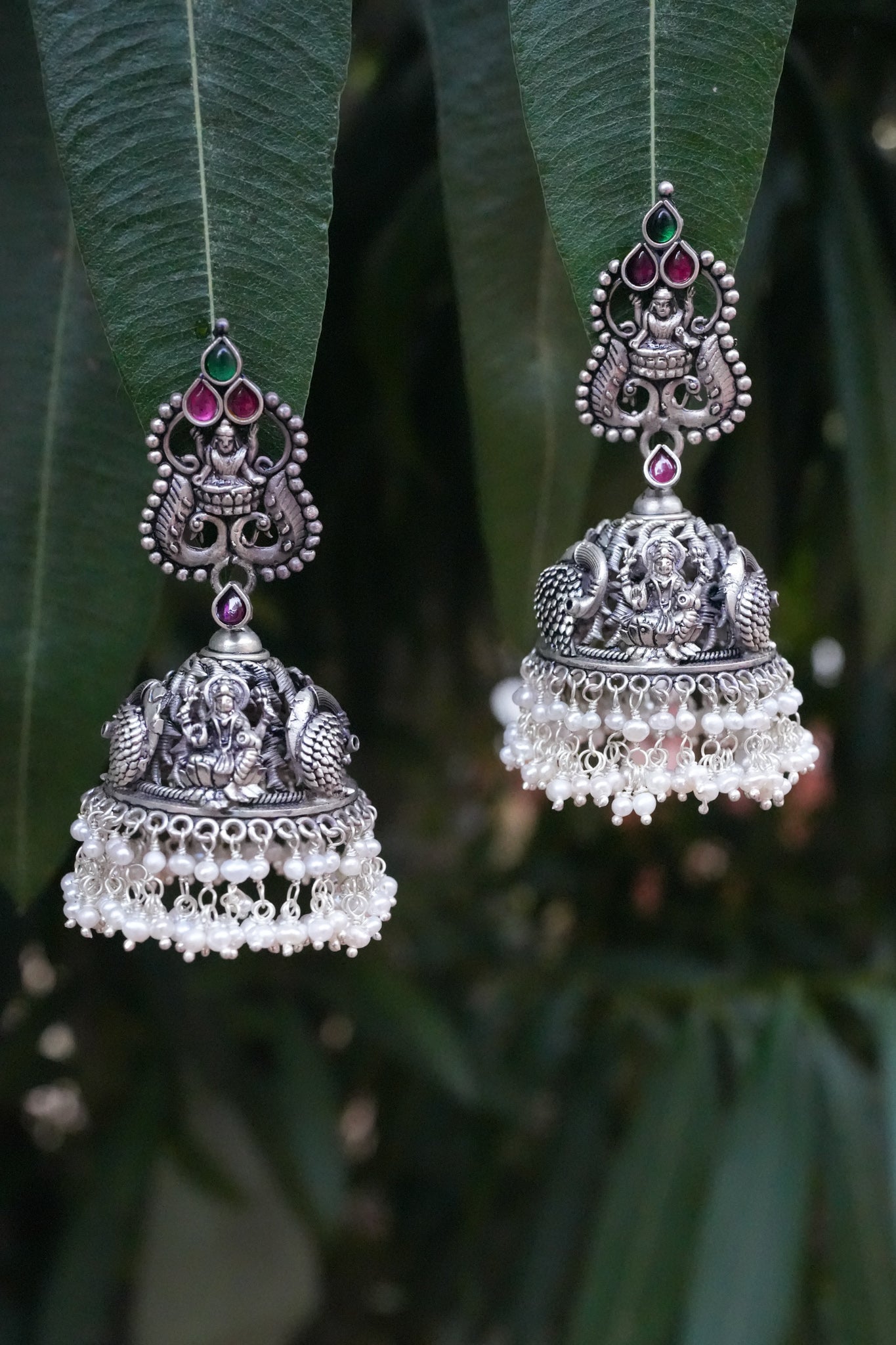 Silver Oxidised Jhumka Earrings
