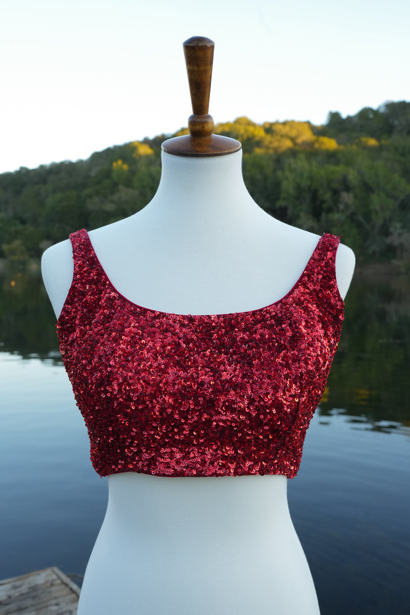 Laal Mirchi Blouse, Red Sequin Bandeau Top