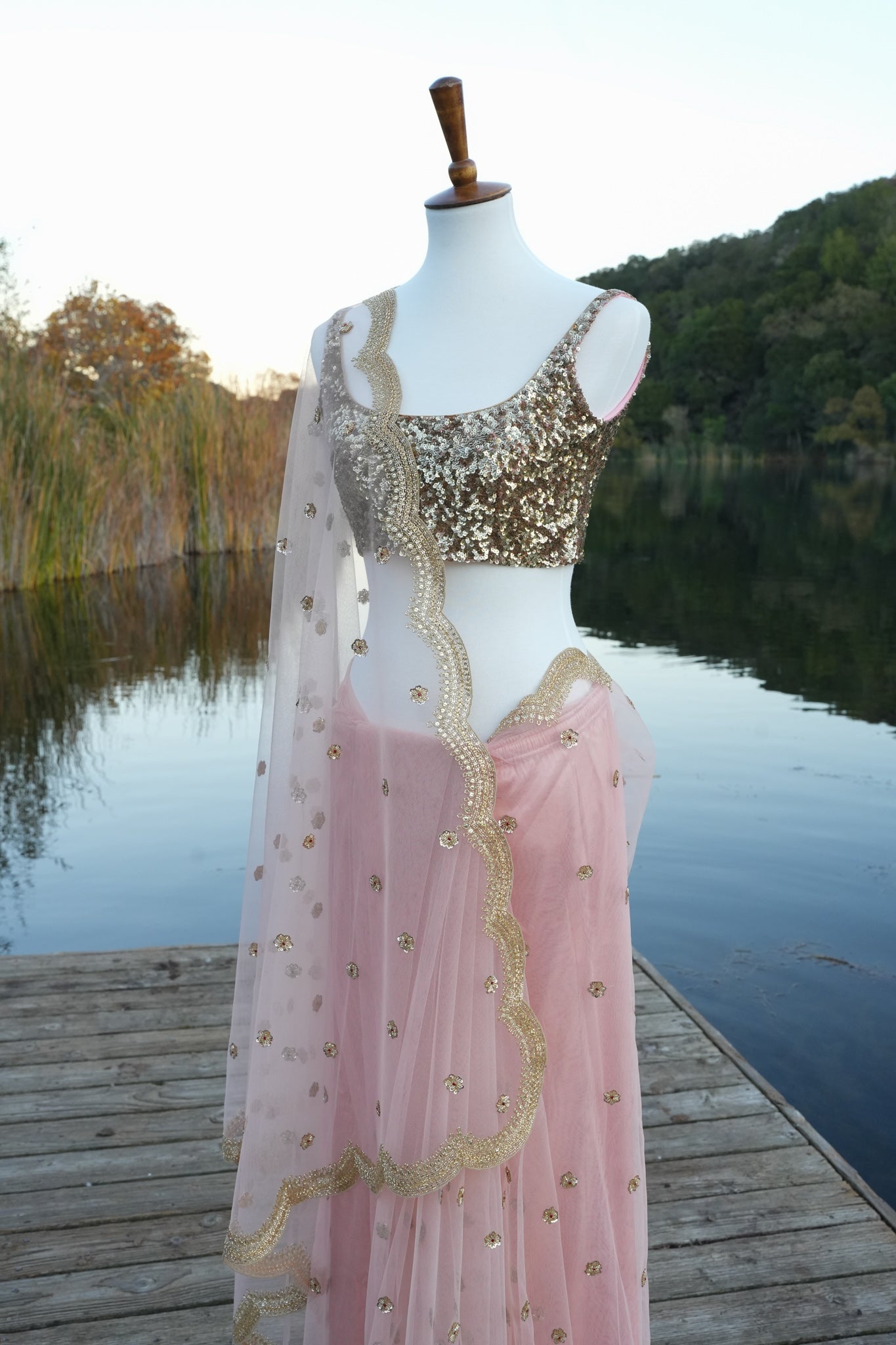 Light pink tulle saree