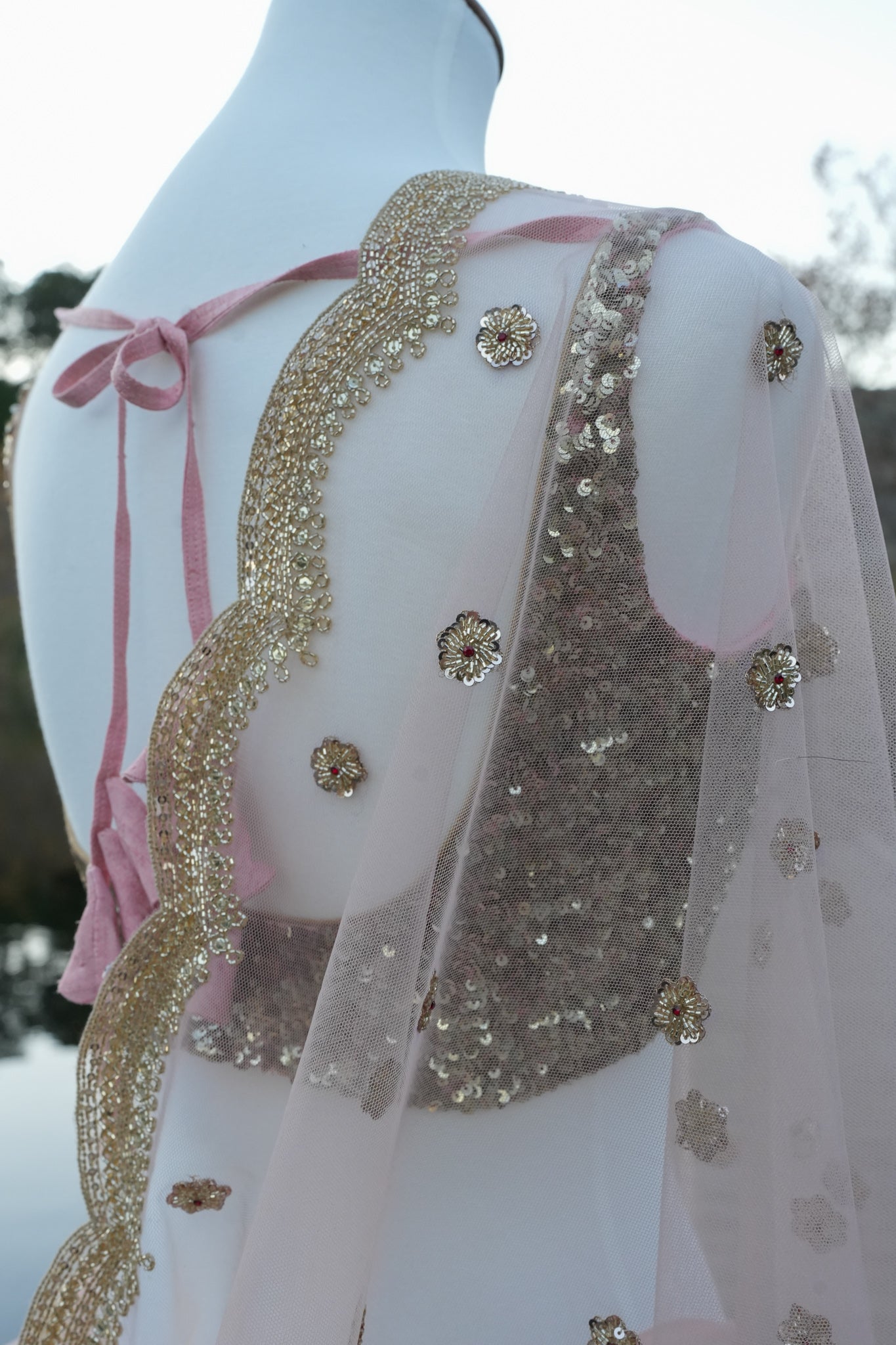 Light pink tulle saree
