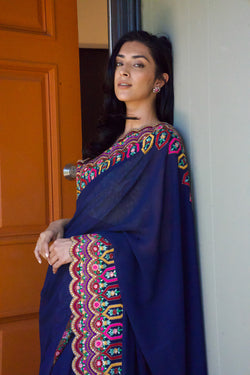 Manish Malhotra Blue Georgette Saree with Hand Embroidered Border