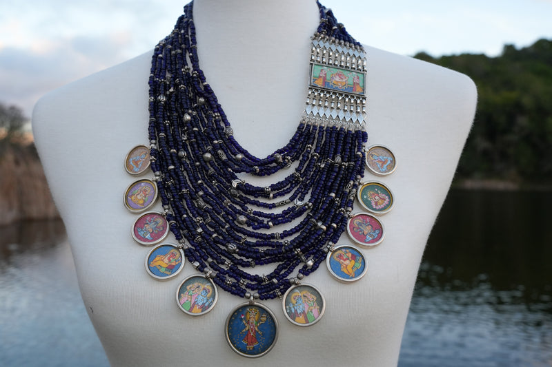 Blue Multilayer Hand Painted Necklace