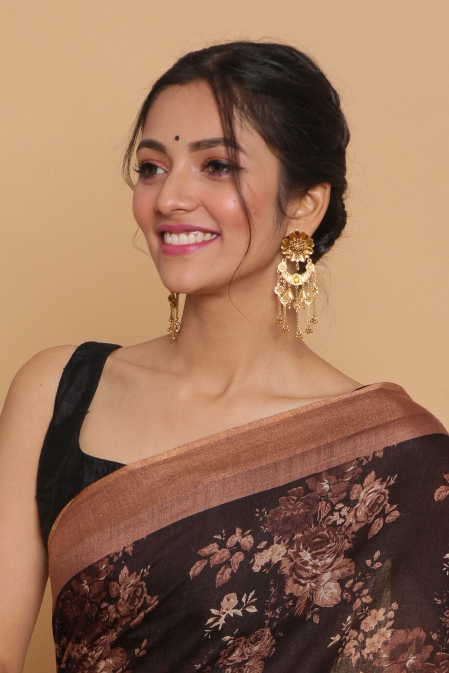 Silver Gold Plated Flower Citrine Tassel Earrings