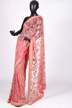 Sabyasachi Pink Tulle Saree with Jaal Embroidery