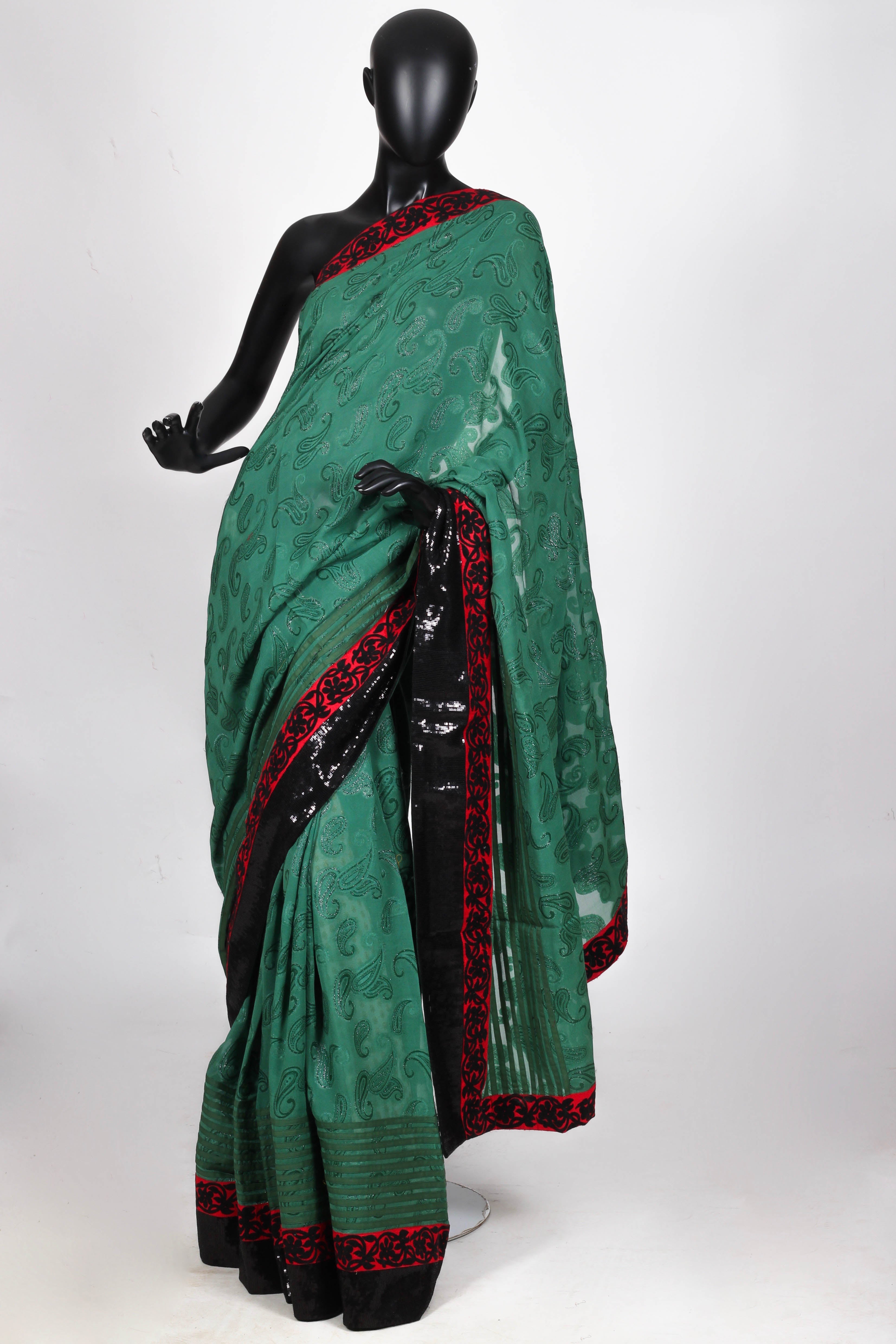 Green crepe georgette saree