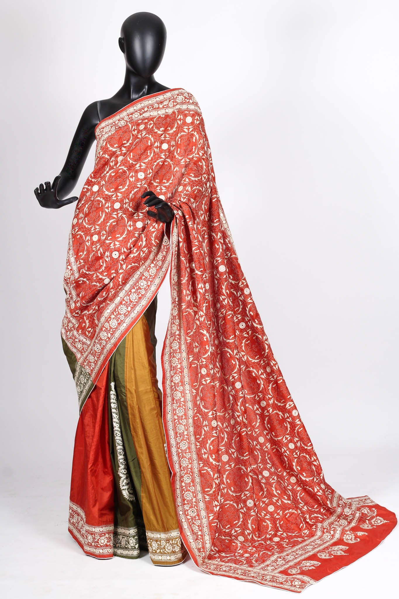 Kantha Saree Embroidered on Bangalore Silk