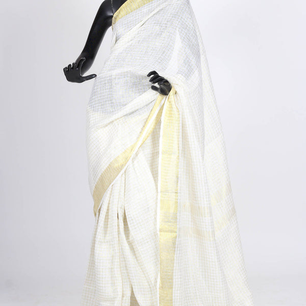 White and Red color linen sarees with digital printed design -LINS0003198