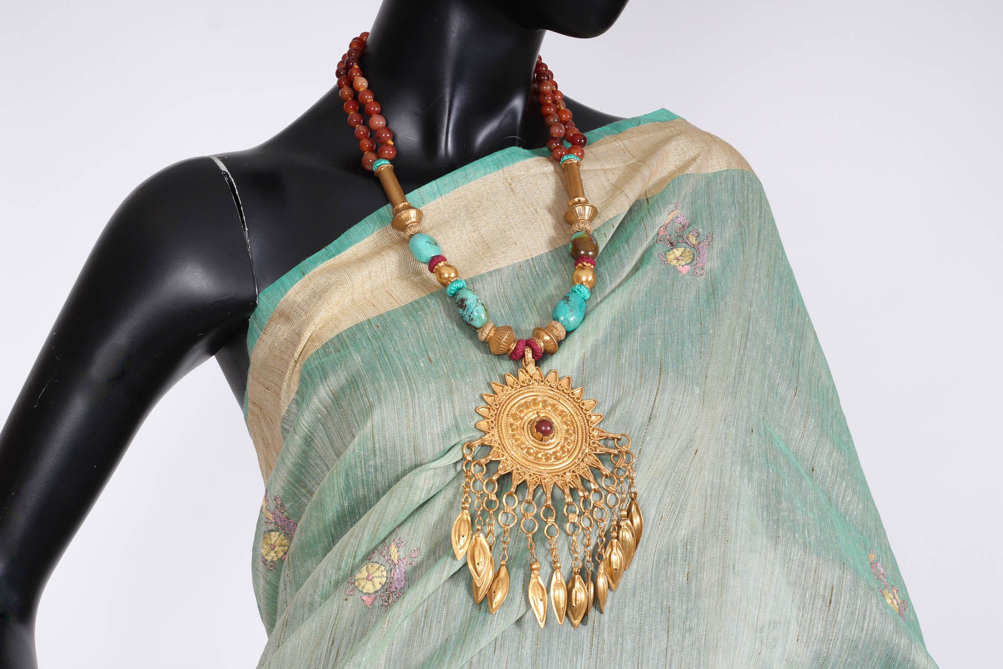 Green handwoven kantha saree