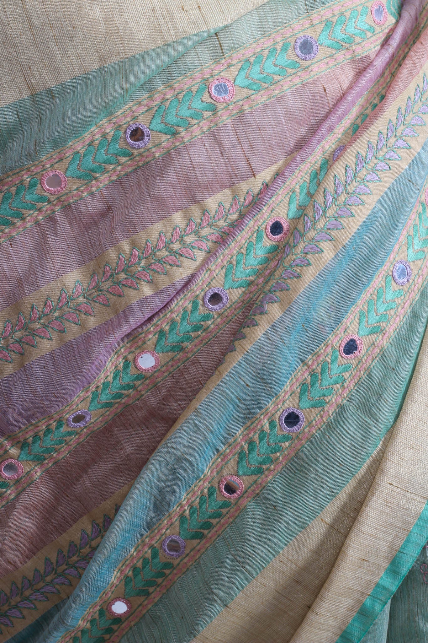 Green handwoven kantha saree