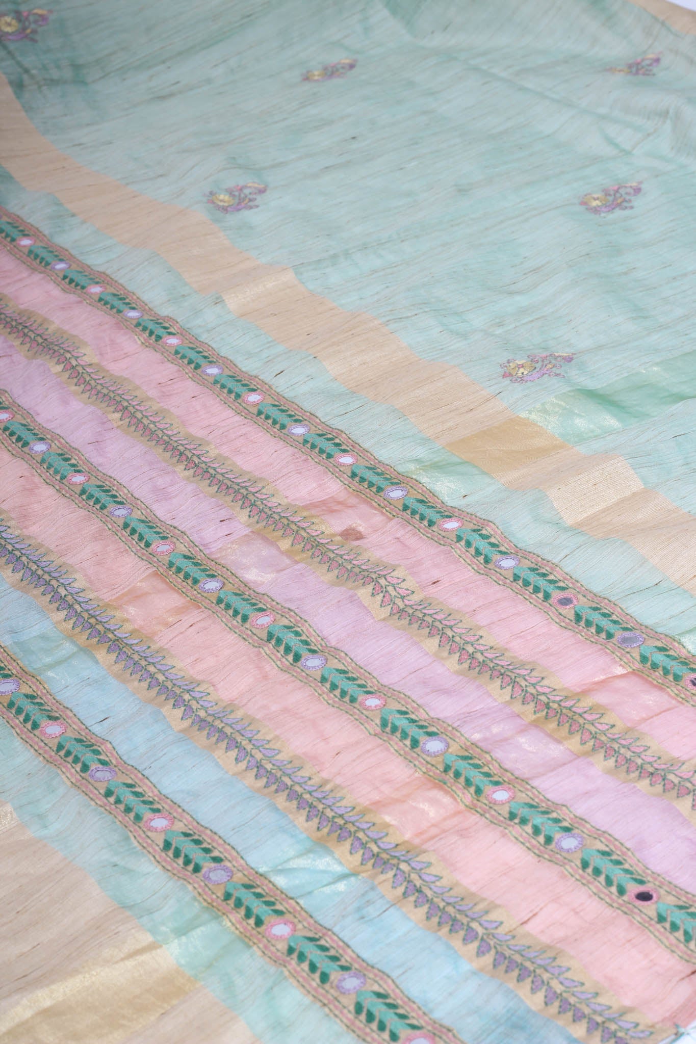 Green handwoven kantha saree