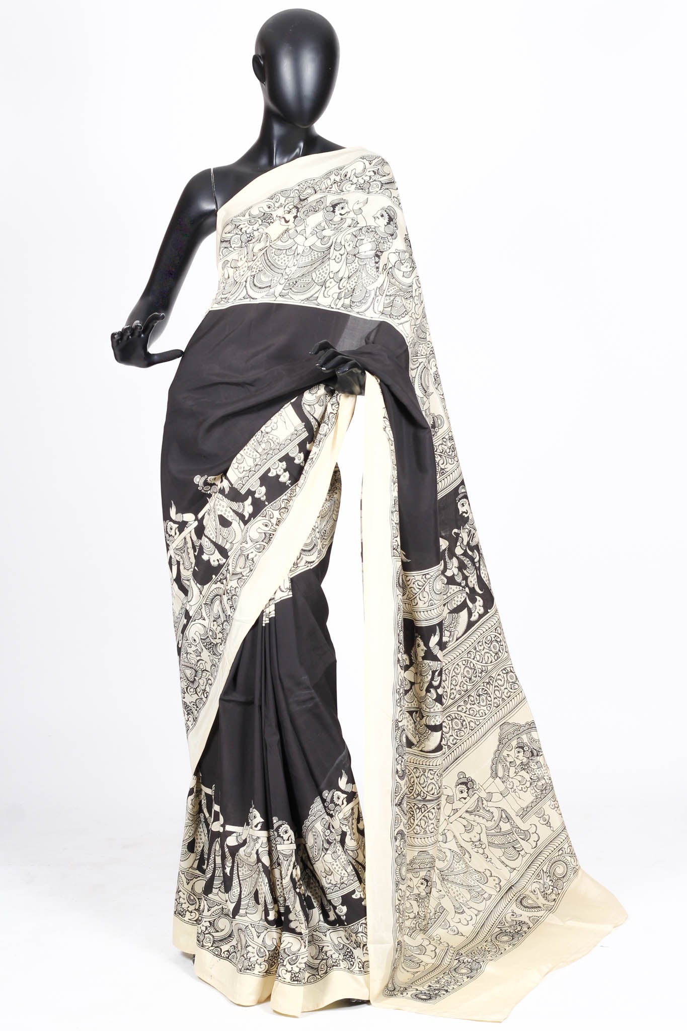 Black chenoori silk kalamkari saree