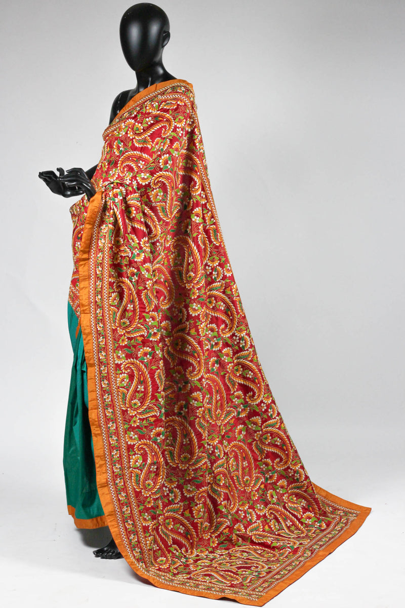 Buy Bengali Kantha Stitch Silk Tussar Half Half Saree with Blouse Piece in  running (AA1312) at Amazon.in