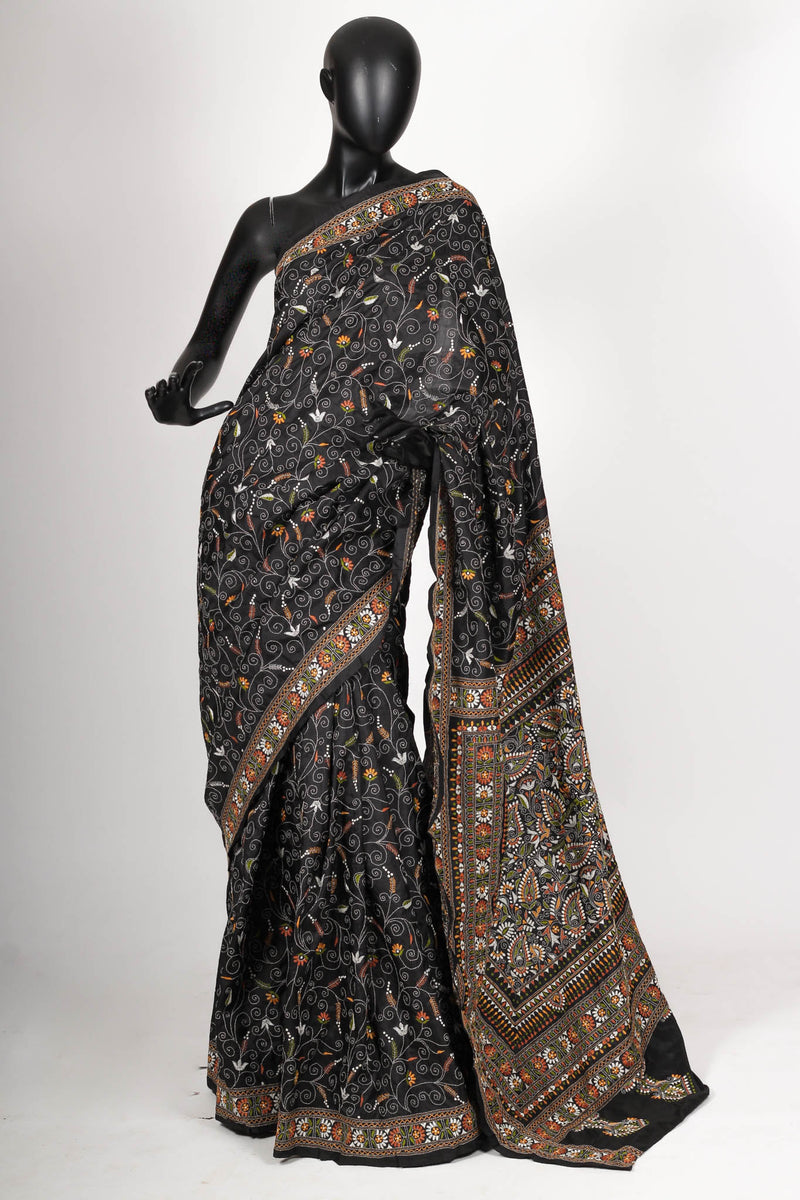 Buy White Colour Kantha Embroidery Bengal Handloom Cotton saree (Without  Blouse) 17757 | www.maanacreation.com