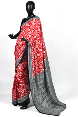 Red and Black Silk Saree