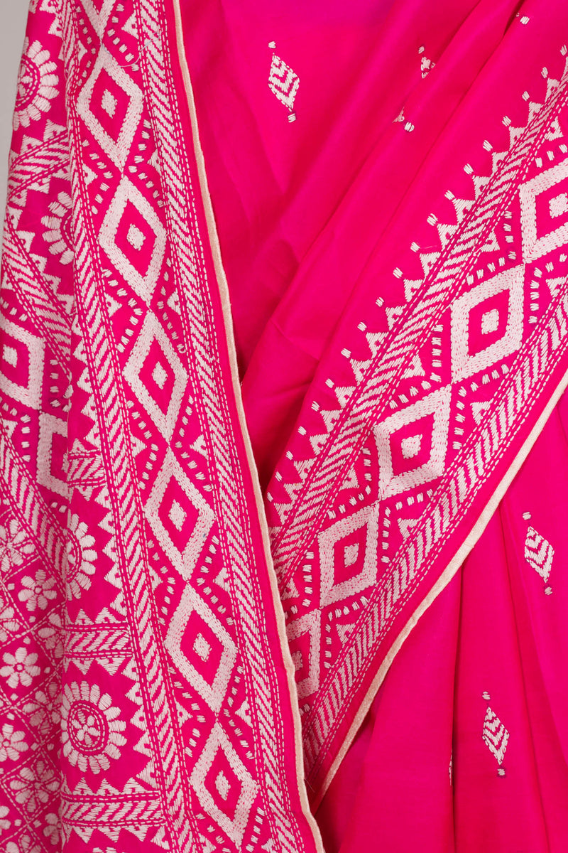 Pink kantha saree