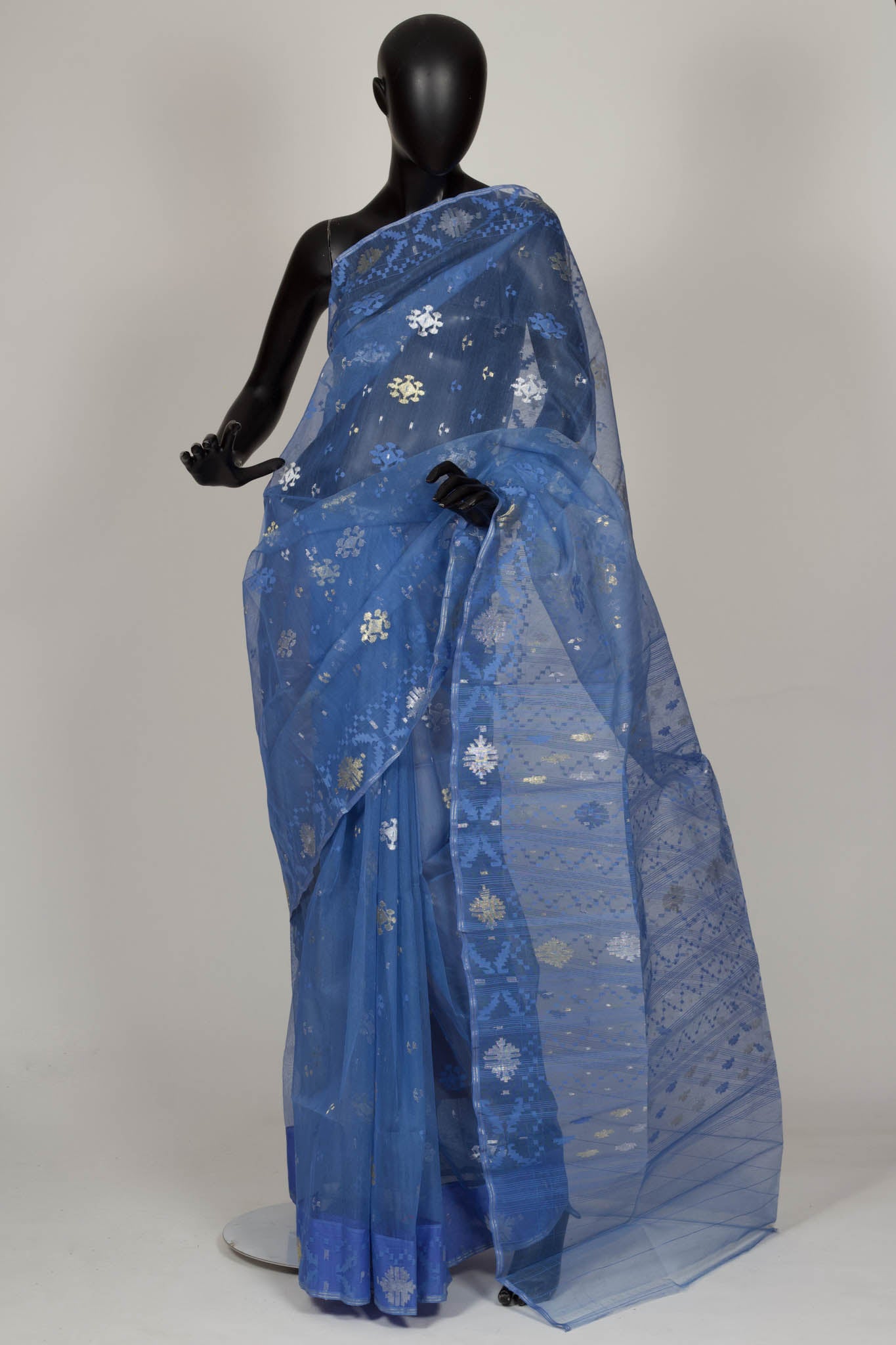Blue Heirloom Jamdani saree