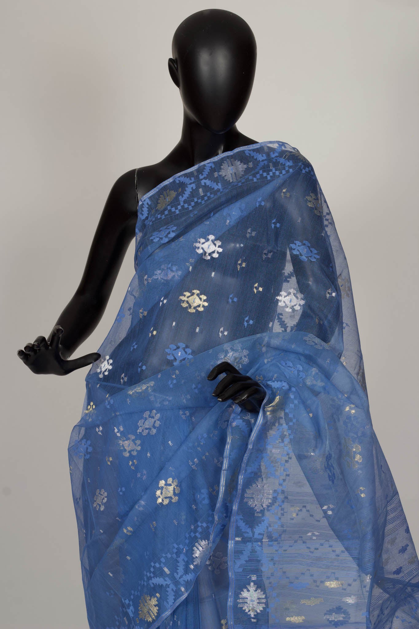 Blue Heirloom Jamdani saree