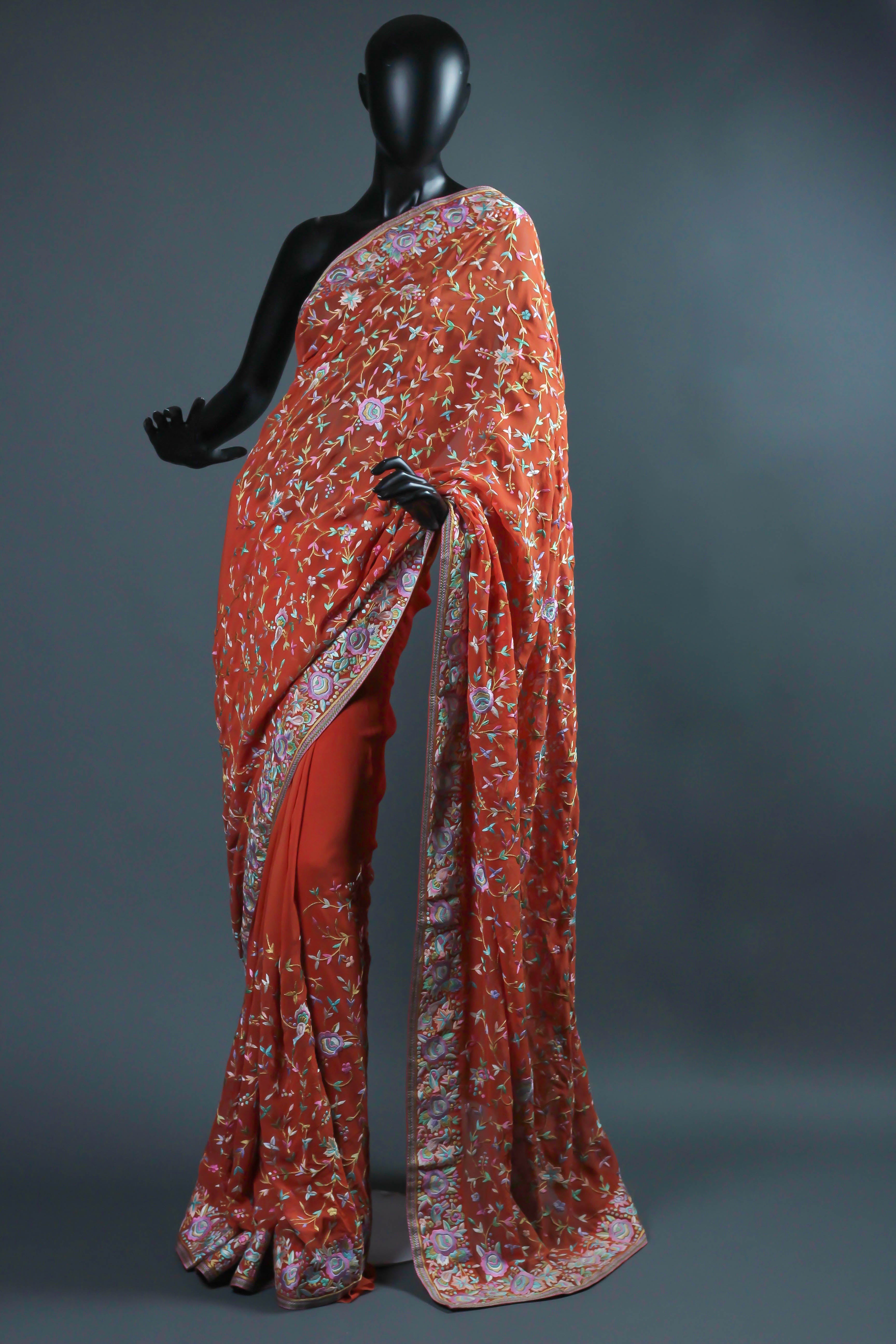 Orange gara parsi saree