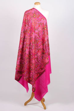 Pink embroidered wool shawl