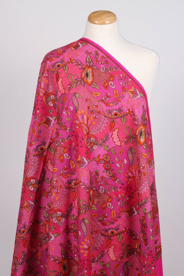 Pink embroidered wool shawl