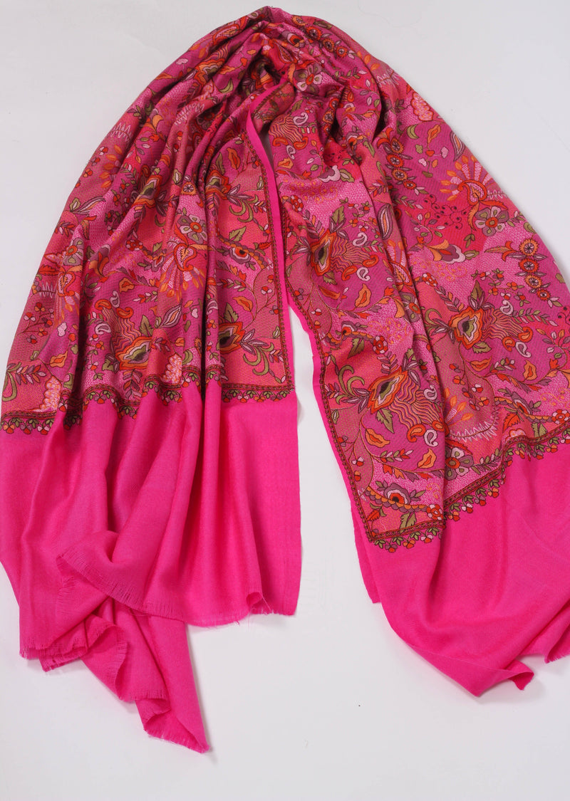 Pink embroidered wool shawl