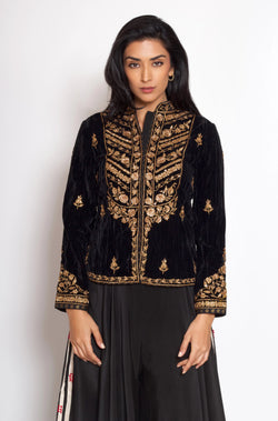 Black Velvet Jacket with Gold Embroidery