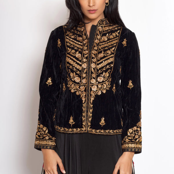 Black and gold velvet jacket sale