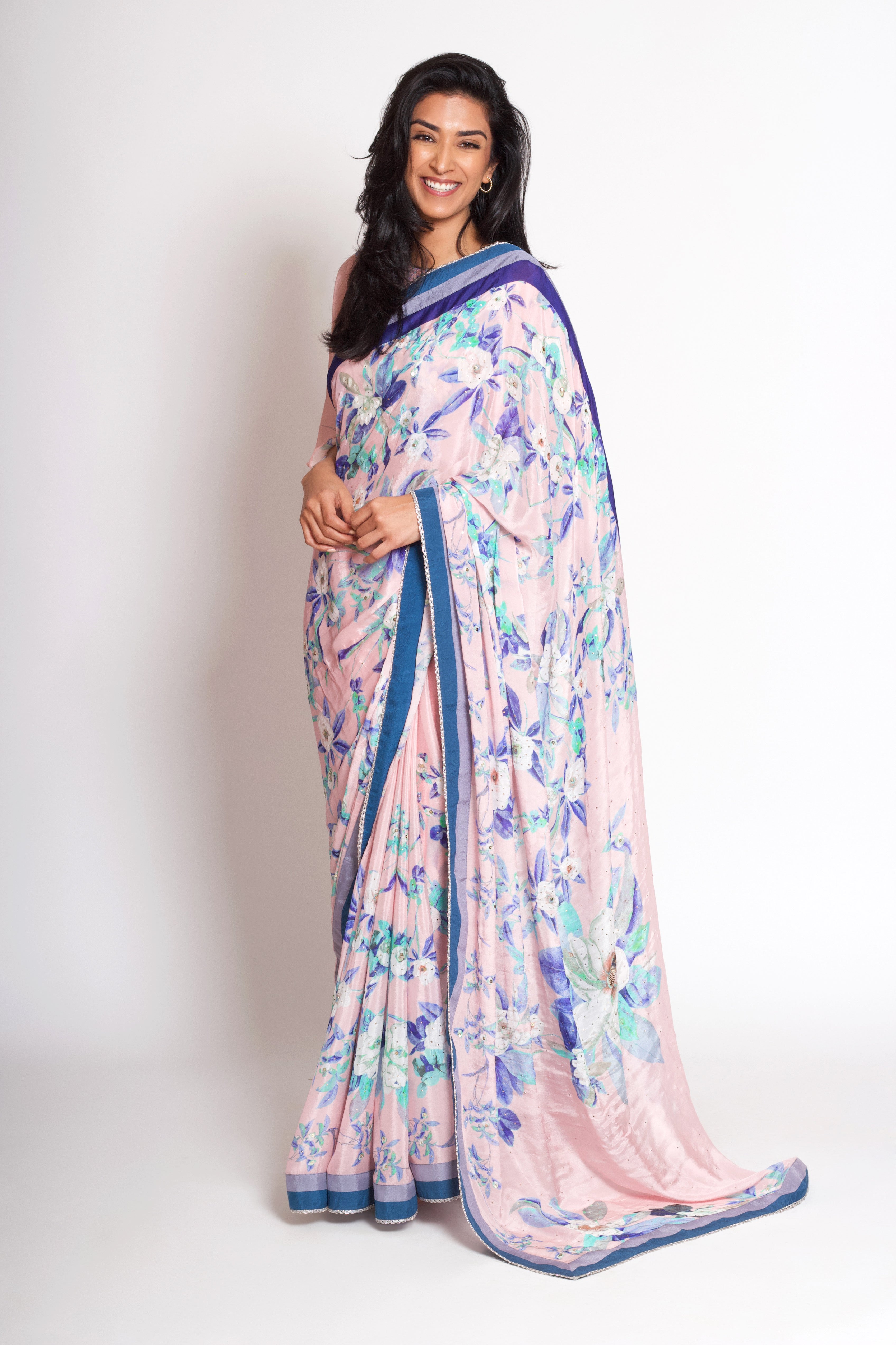 Ritu Kumar Pink Printed Georgette Saree with Blouse