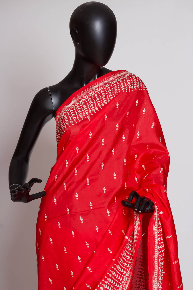Red Kantha Saree