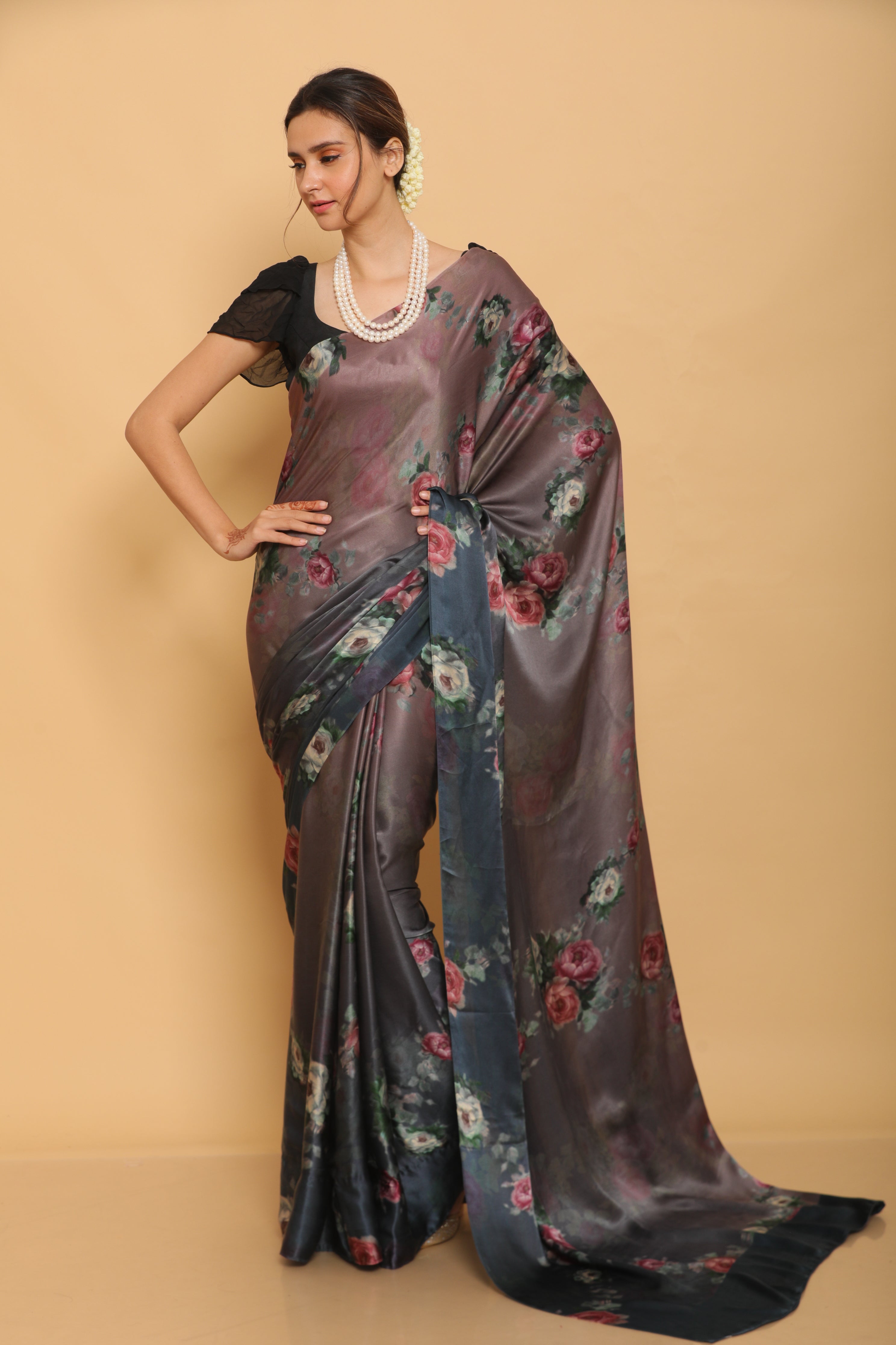 Printed Satin Saree