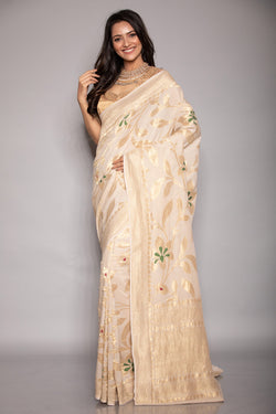 Ivory Muga Silk Benarasi saree