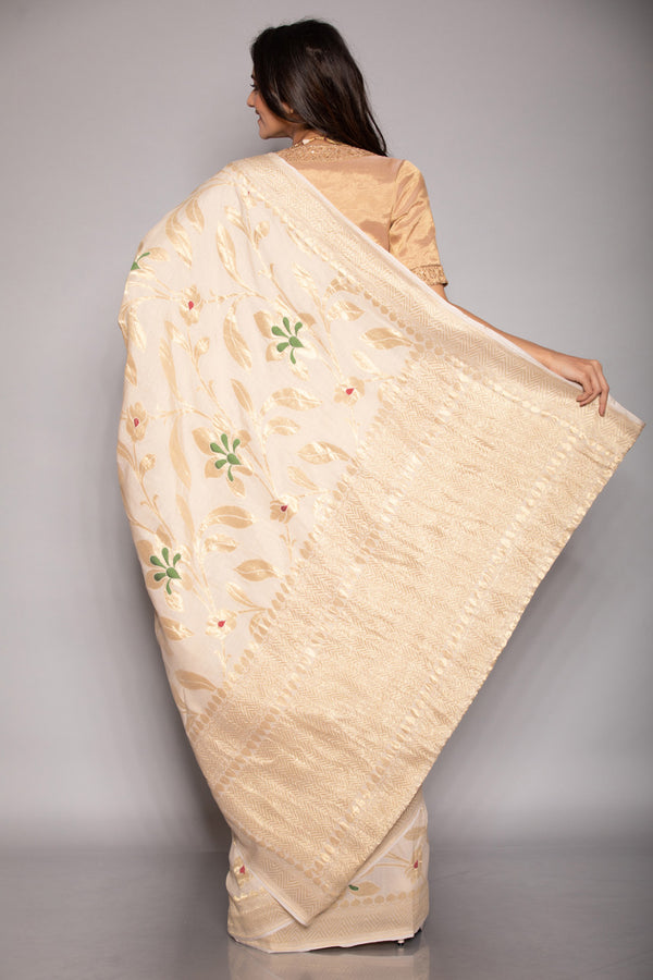 Ivory Muga Silk Benarasi saree