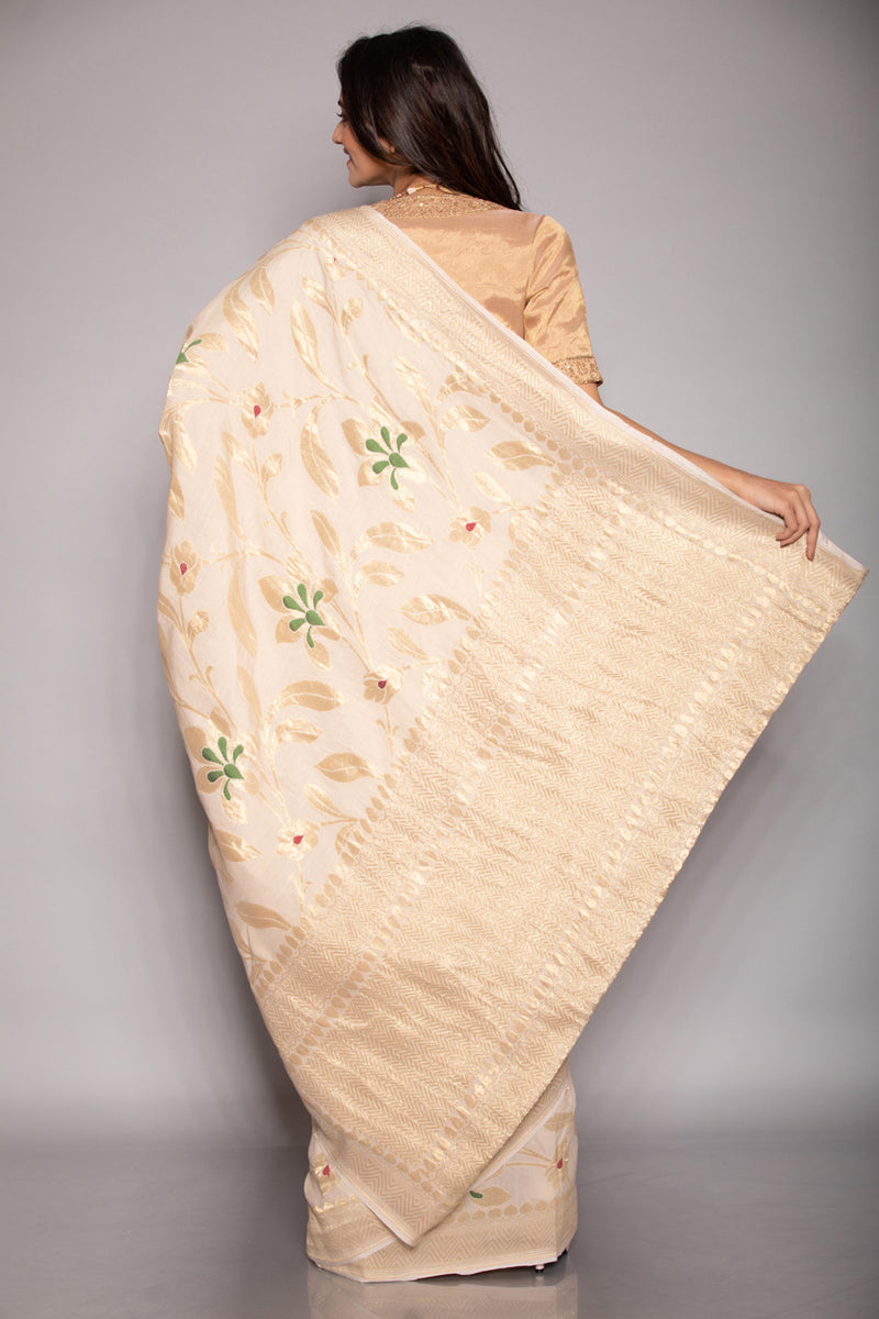 Ivory Muga Silk Benarasi saree