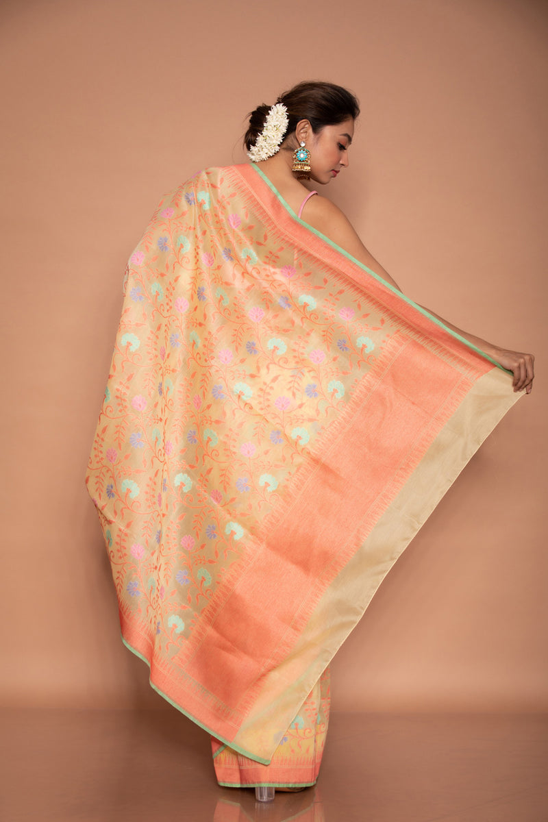 Light Yellow Cotton Benarasi Saree