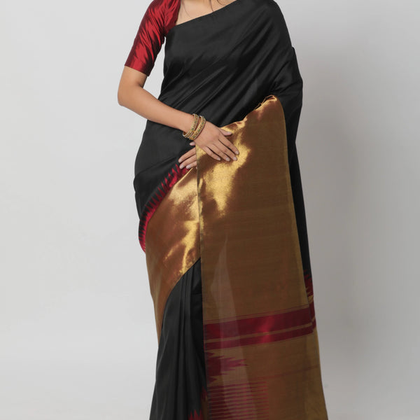 Silk Blend Plain Banarasi Rich Pallu Party Wear Red Black Saree With Blouse  Piece at Rs 685 in Surat