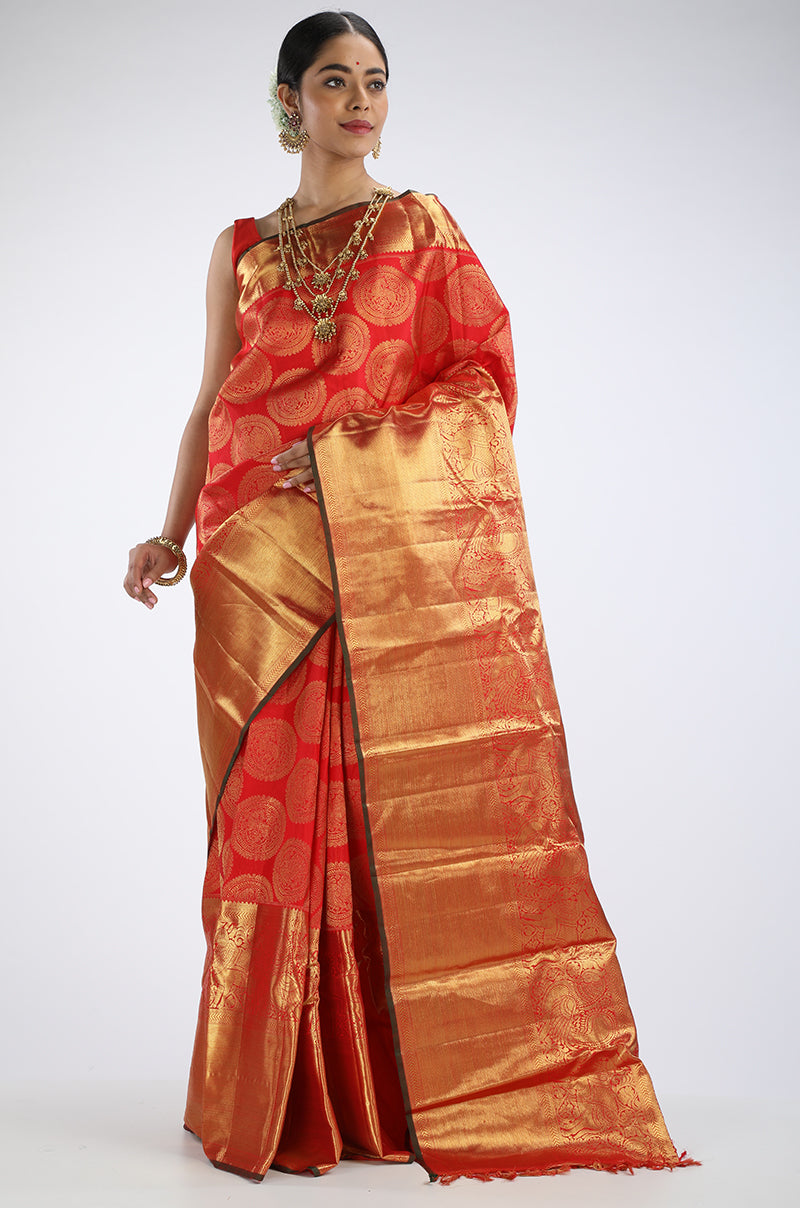 Red kanjiveram silk saree