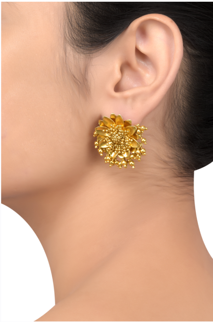 Silver Gold Plated Floral Baahubali Earring Studs