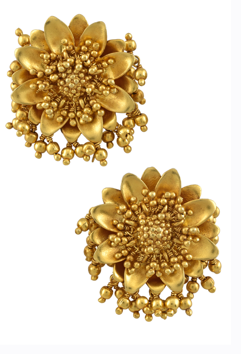 Silver Gold Plated Floral Baahubali Earring Studs