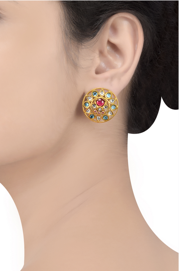 Silver Gold Plated Colorful Floral Ear Studs