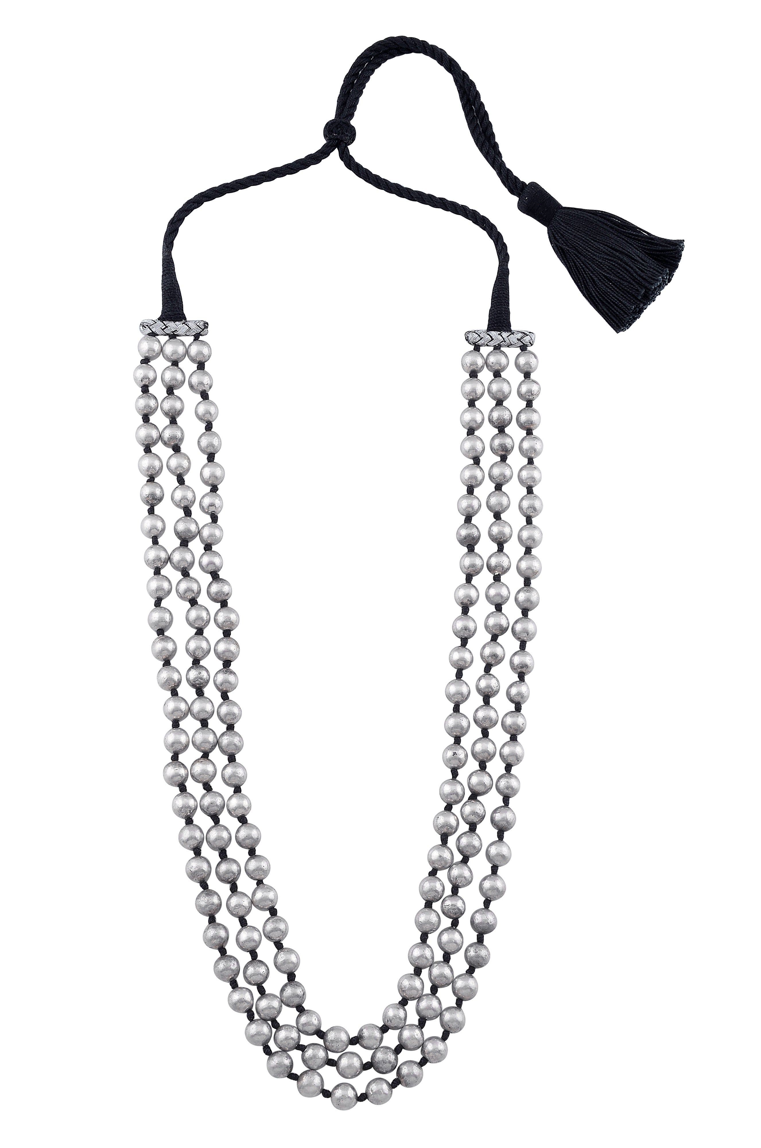 Silver Three Layer Round Bead Necklace