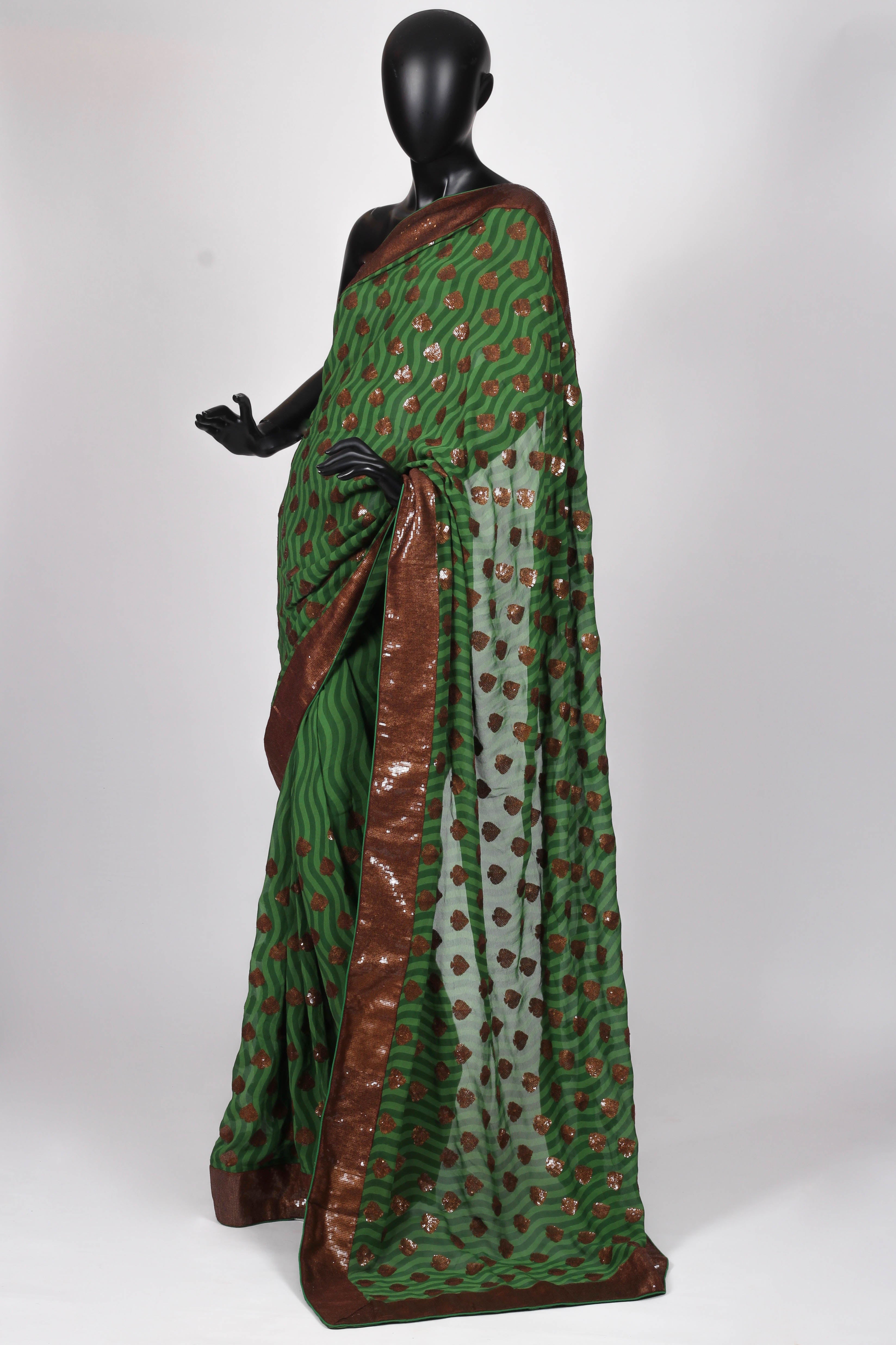 Green georgette saree