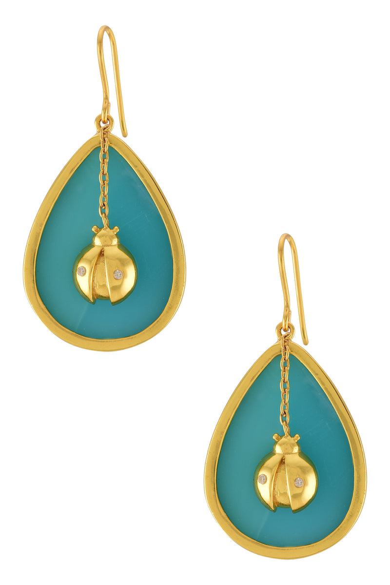 Gold Plated Turquoise Lady Bug Dangle Earrings