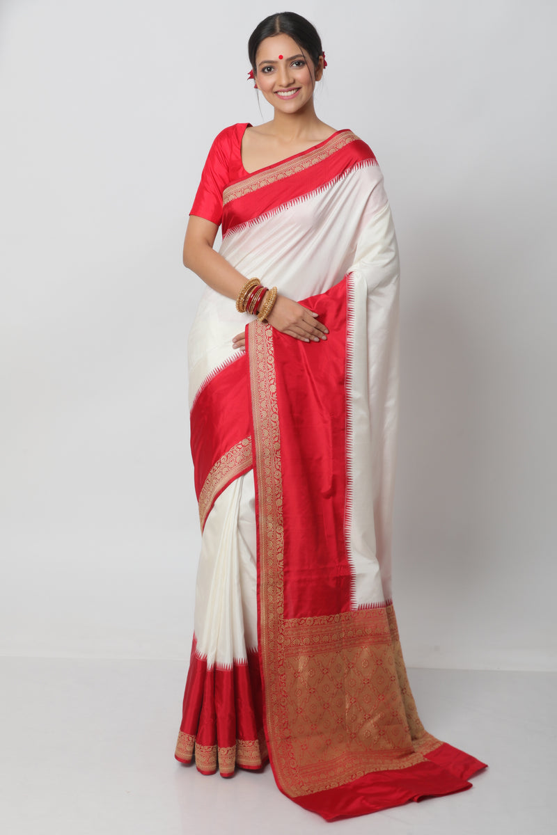 Jamdani Cotton Silk Saree in White : SPN6401